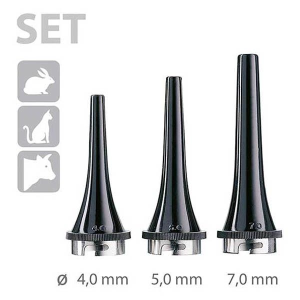 Многоразовые ушные воронки  для ветеринарного отоскопа -  набор, Ø 4.0, 5.0, 7.0 мм, 3 шт. в пластике, KaWe